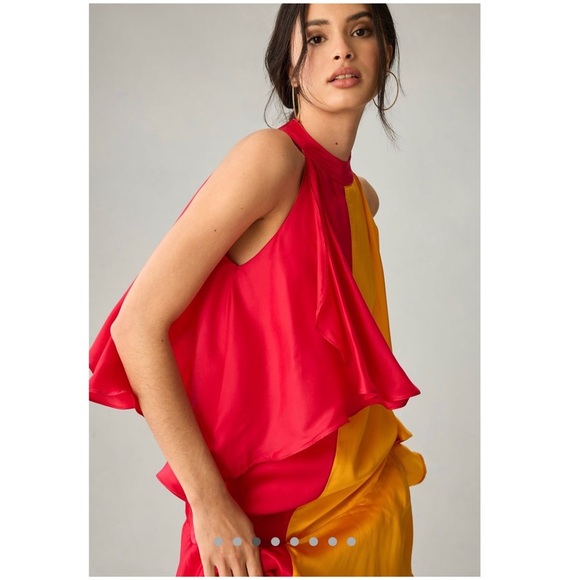 Anthropologie Pinnacle by Shruti Sancheti Mock-Neck Colorblock Ruffle Dress New - Picture 4 of 5